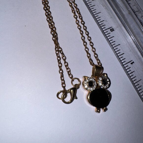 19" Rose Gold Plated Onyx and Cz. Owl Necklace - Picture 5 of 13